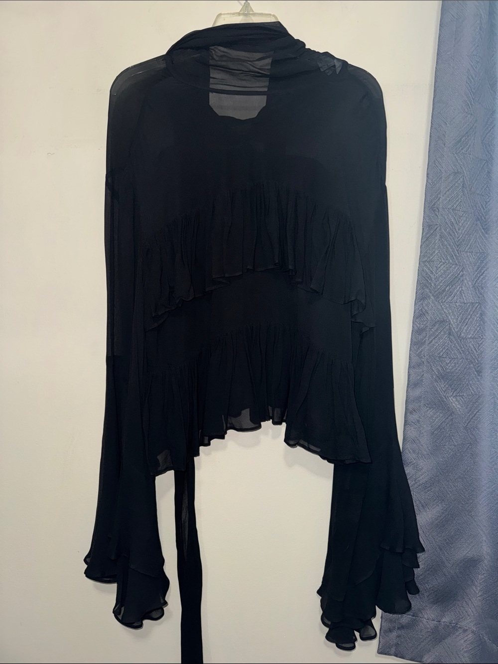 H&M Black Sheer Ruffle Tiered Blouse